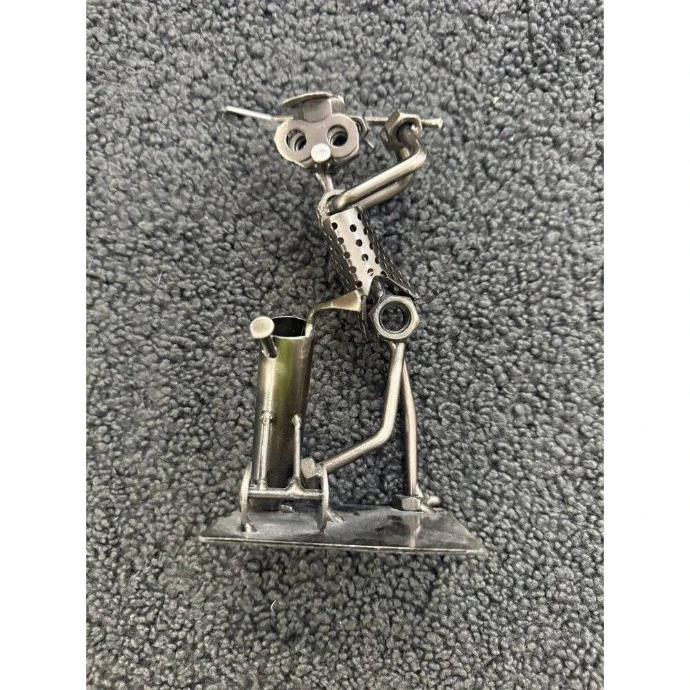 Handcrafted Metal Art Golfer With Clubs & Bag Welded Sculpture Figurine